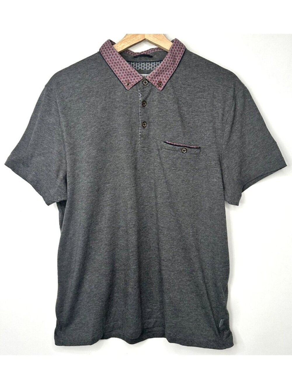 Ted Baker London Polo Shirt Mens Large Gray Contrast Trim Button Pocket Designer